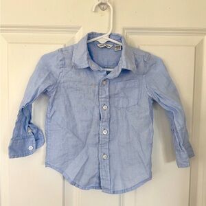 Janie and Jack Linen Button Up Blue Long Sleeve Shirt - Size 12-18 months